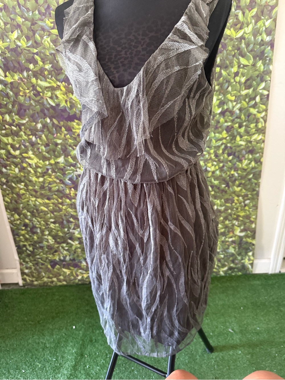 Gray Ruffled Mesh Sleeveless Dress - Women's p35